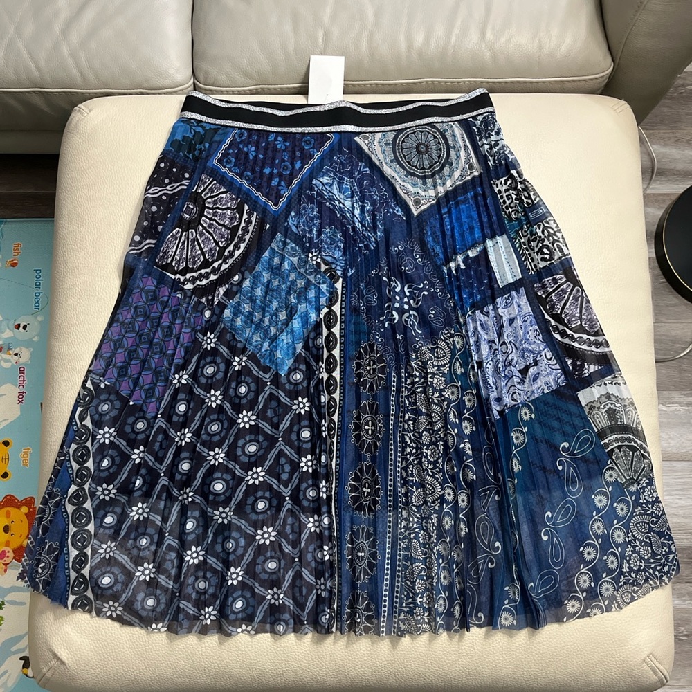 Desigual Women’s Patchwork Pleated Midi Skirt - Made in Spain - Size XL - Picture 2 of 8